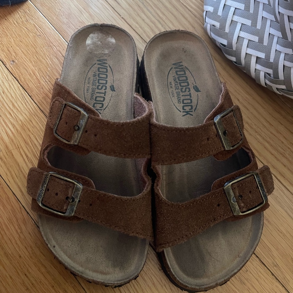 Woodstock Kids Brown Suede Adjustable Double-Buckle Sandals